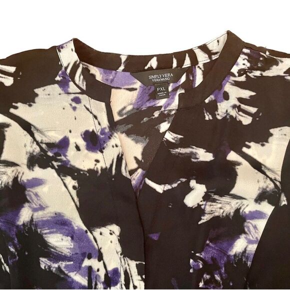 Simply Vera Vera Wang | NWT Petite Purple, Black, & White Button Down Top | PXL - Picture 4 of 9